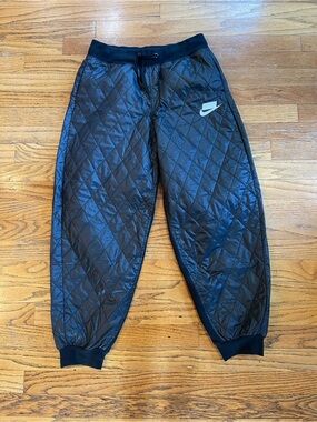 Nike Black Quilted Jogger Pants with White Swoosh